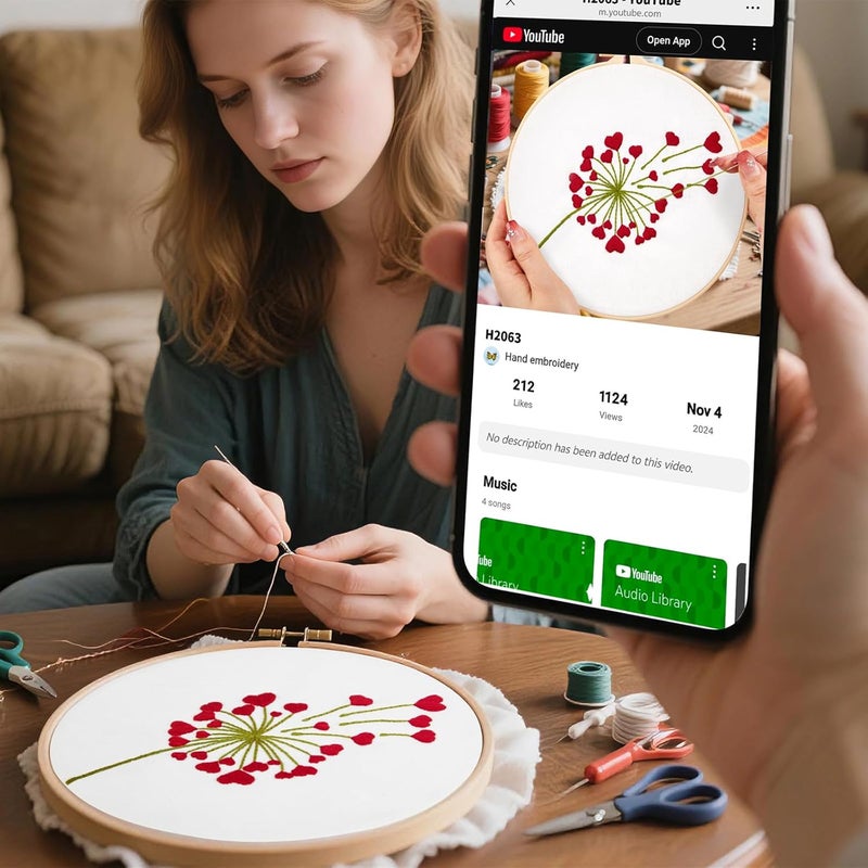 Crafmanoe Lover Valentine's Embroidery Kits for Beginners Adults, Heart Shaped Hand Embroidery Kits, Cross Stitch Kits for Adult Anniversary Valentine's Gifts, Entire Set of Embroidery Supplies & Video Tutorial - Image 3